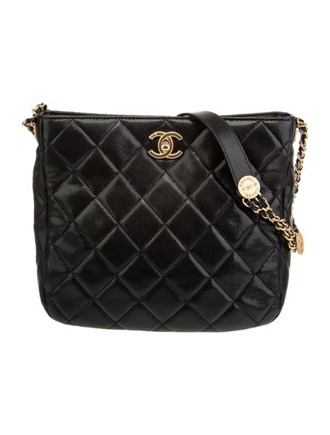 CHANEL Caviar Quilted Twist Your Buttons Hobo Black